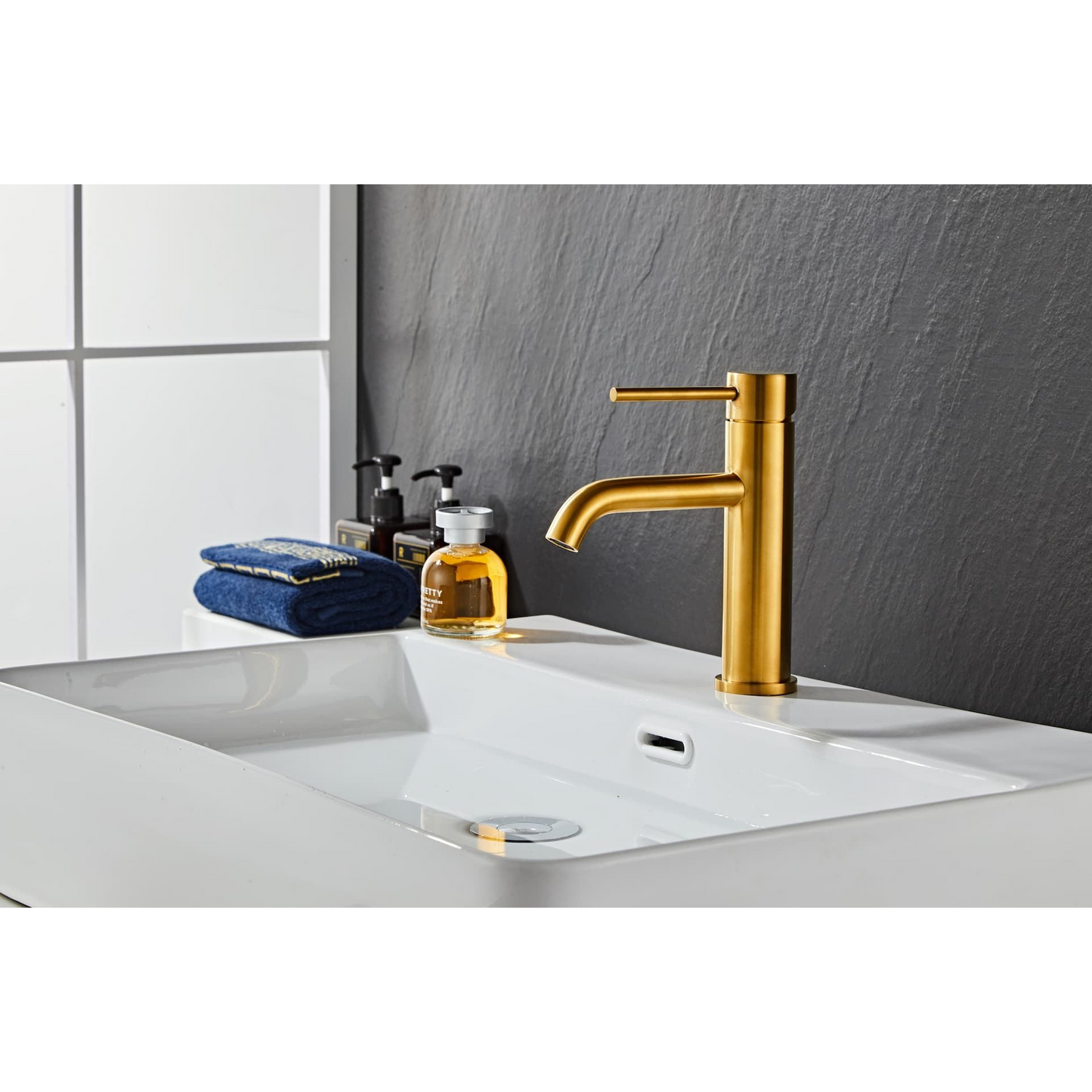 Washbasin fitting w/angled spigot - Slim - Brushed gold