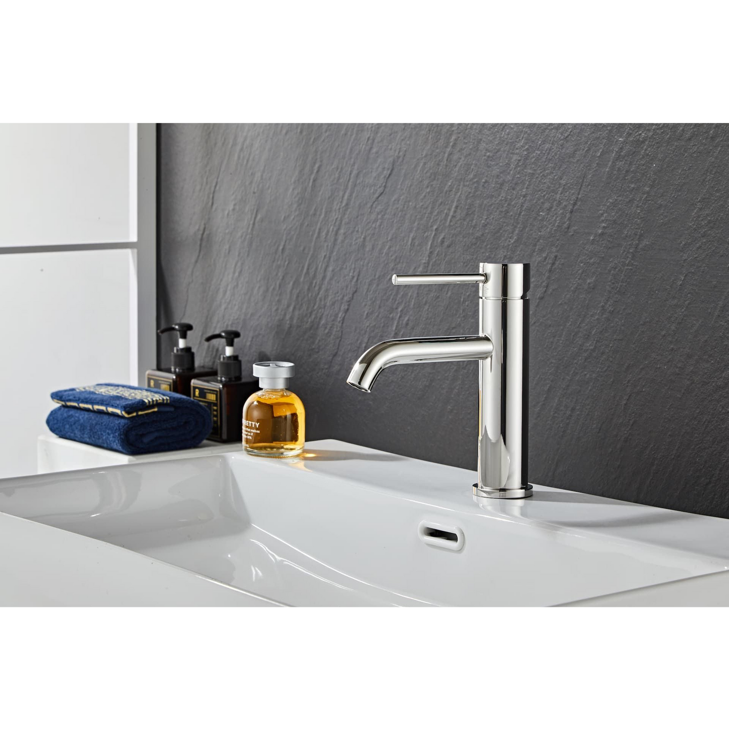 Washbasin fitting w/angled spigot -Slim - Polished (chrome)