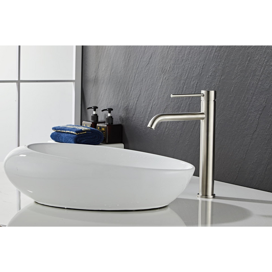 Washbasin fitting w/angled end spout - Tall - Slim - Brushed steel