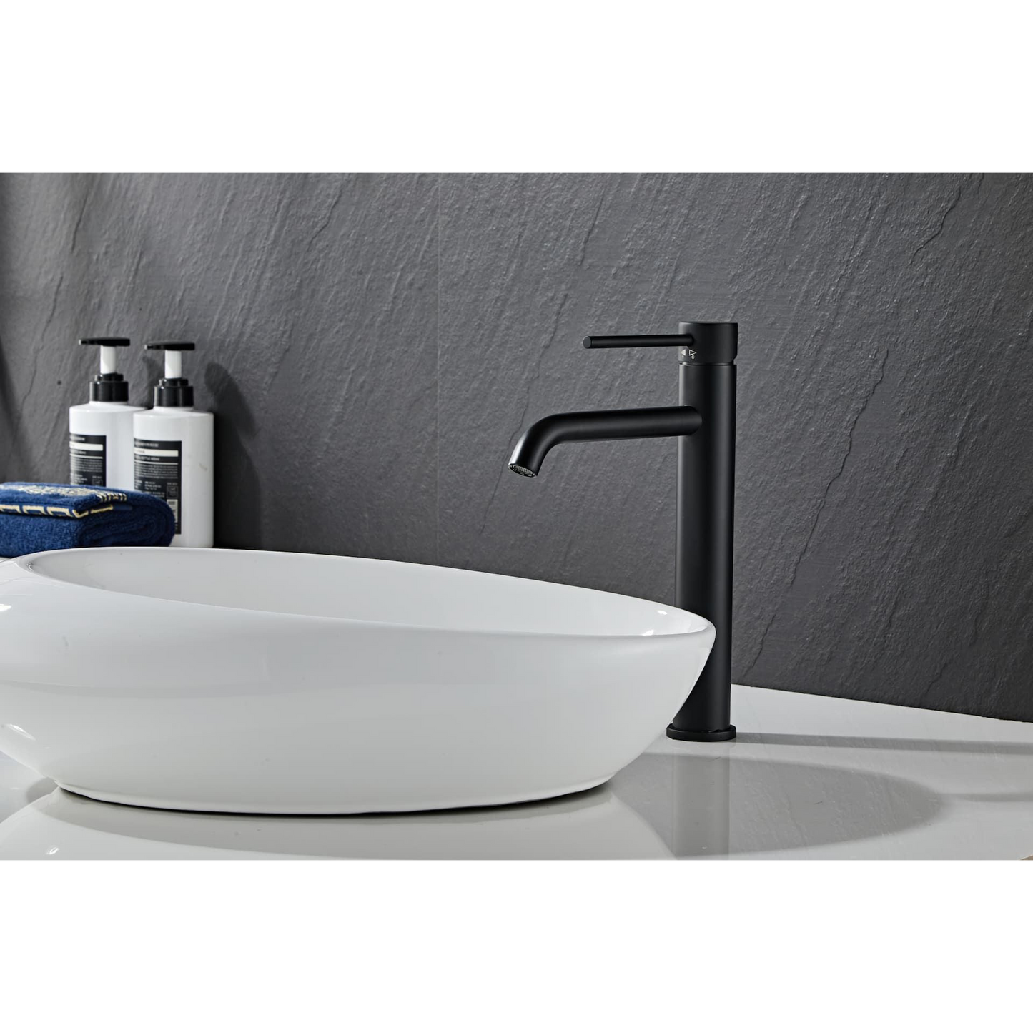 Washbasin fitting w/angled end spout - Tall - Slim - Black