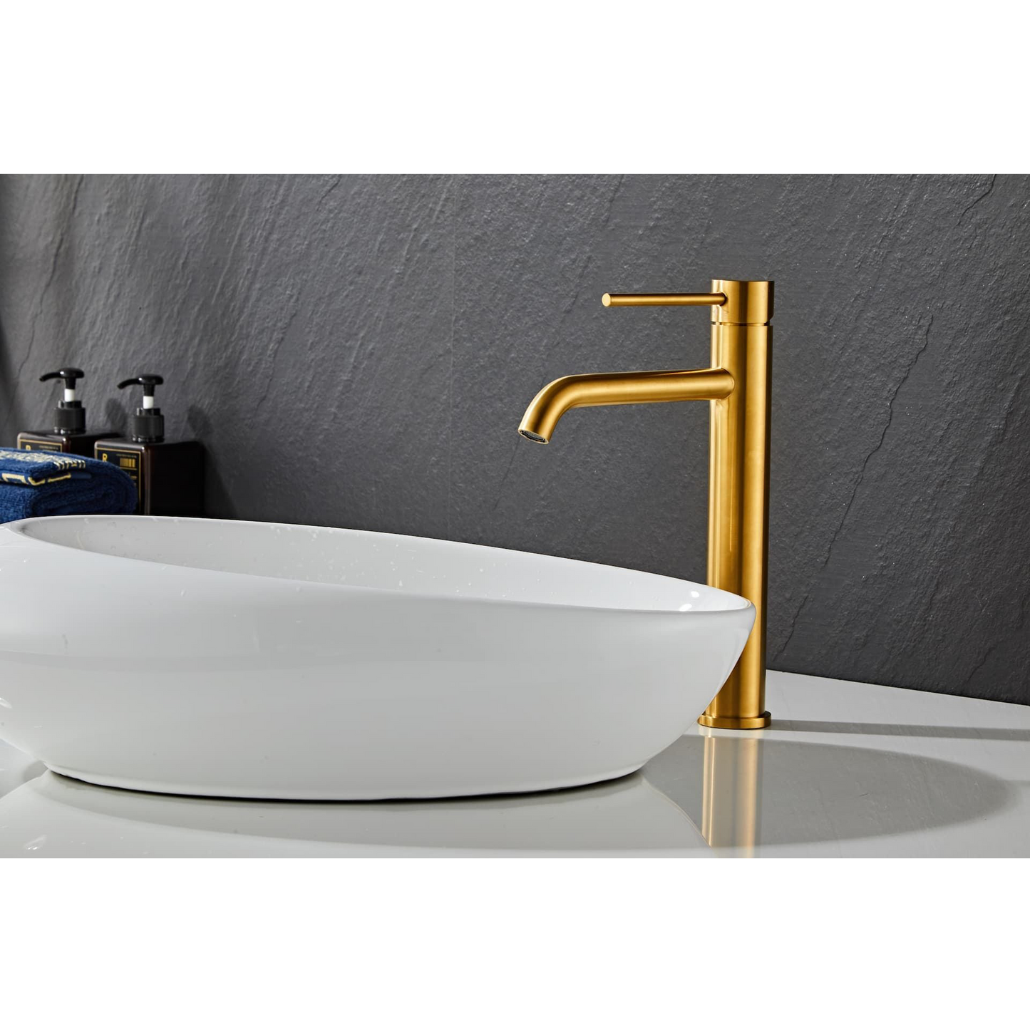 Washbasin fitting w/angled end spigot - Tall - Slim - Brushed gold