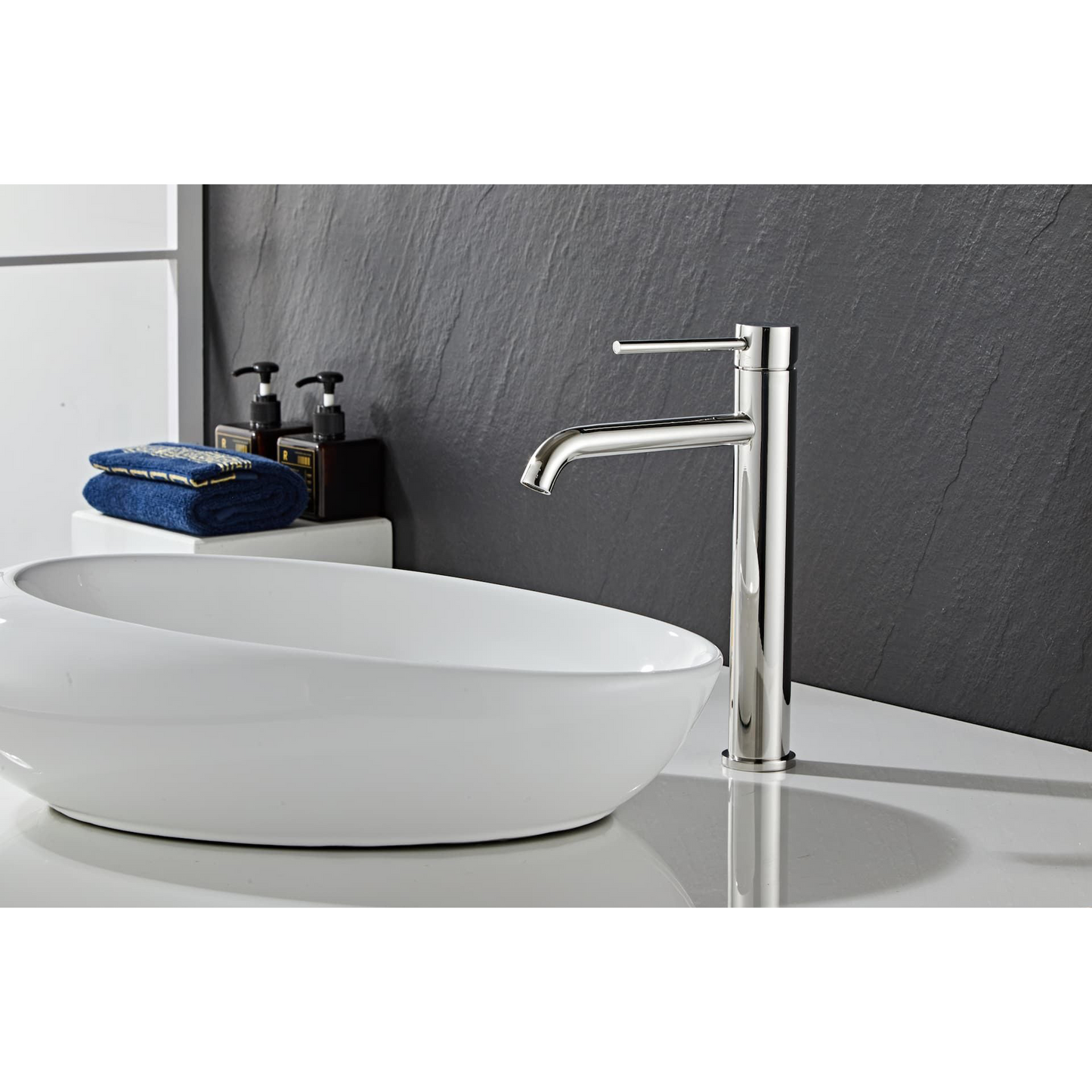 Washbasin fitting w/angled end spout - Tall - Slim - Polished (chrome)