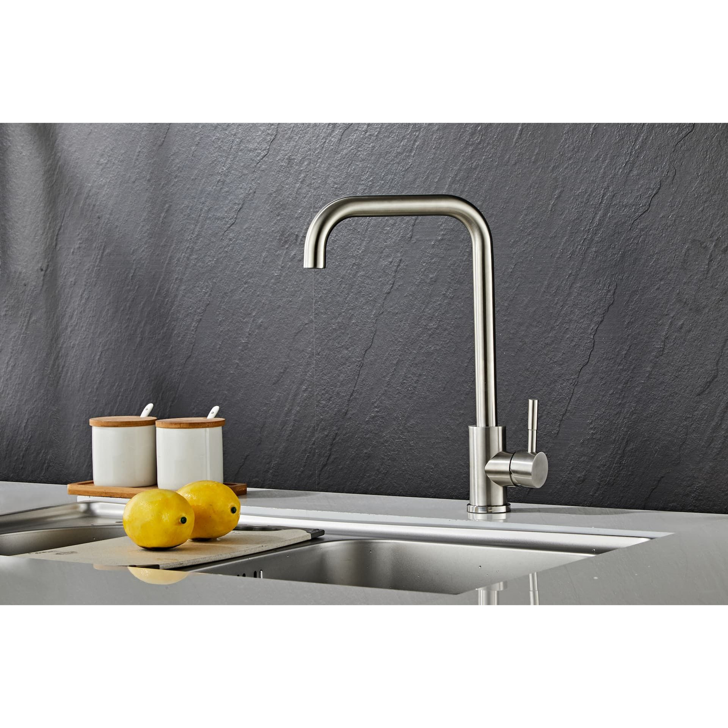 Kitchen faucet w/angled spout - Brushed steel