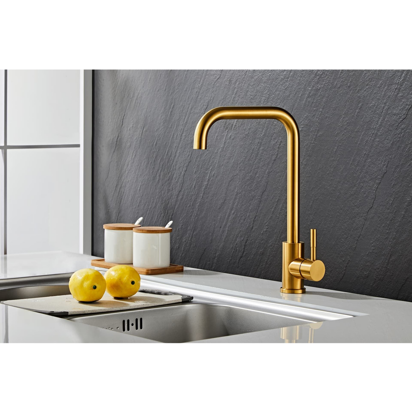 Kitchen faucet w/angled spout - Brushed gold