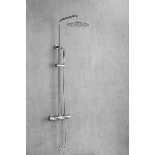 Shower set with thermostatic mixer - Brushed steel