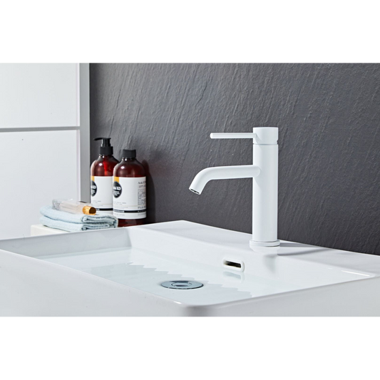 Washbasin fitting w/angled spigot -Slim - Matt white