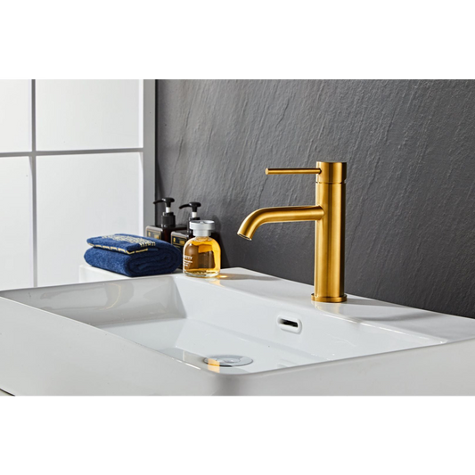 Washbasin fitting w/angled spigot -Slim - Brushed gold