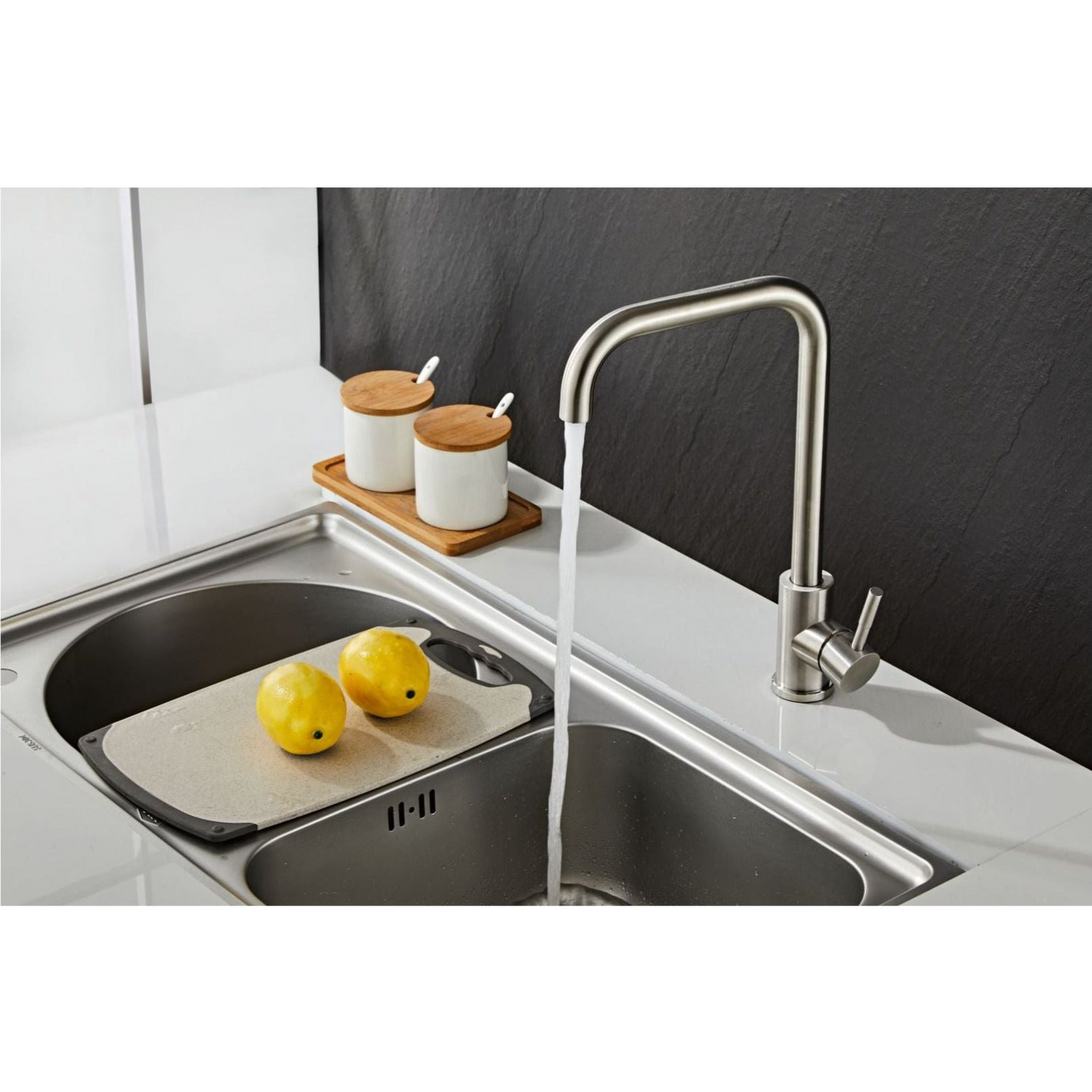 Kitchen faucet w/angled spout - Brushed steel