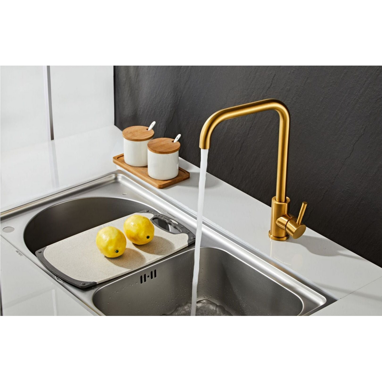 Kitchen faucet w/angled spout - Brushed gold