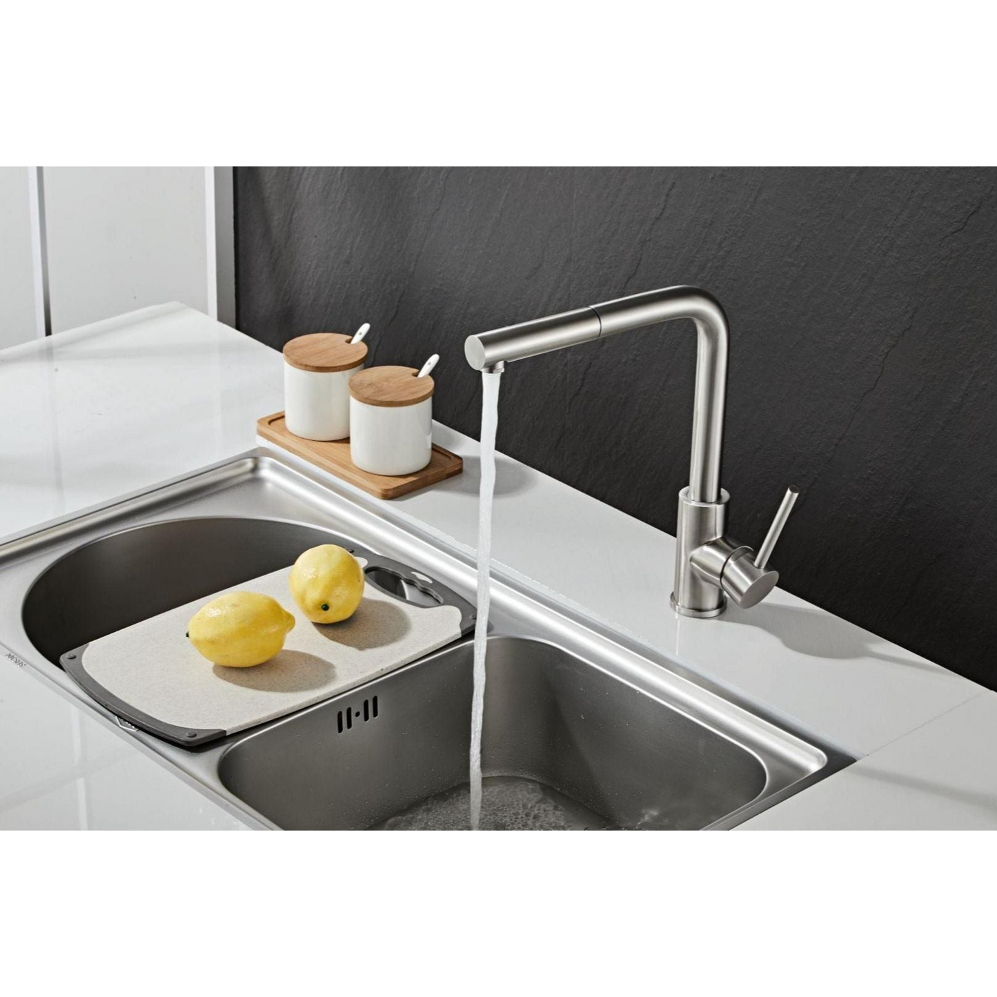 Kitchen tap with pull-out - Brushed steel