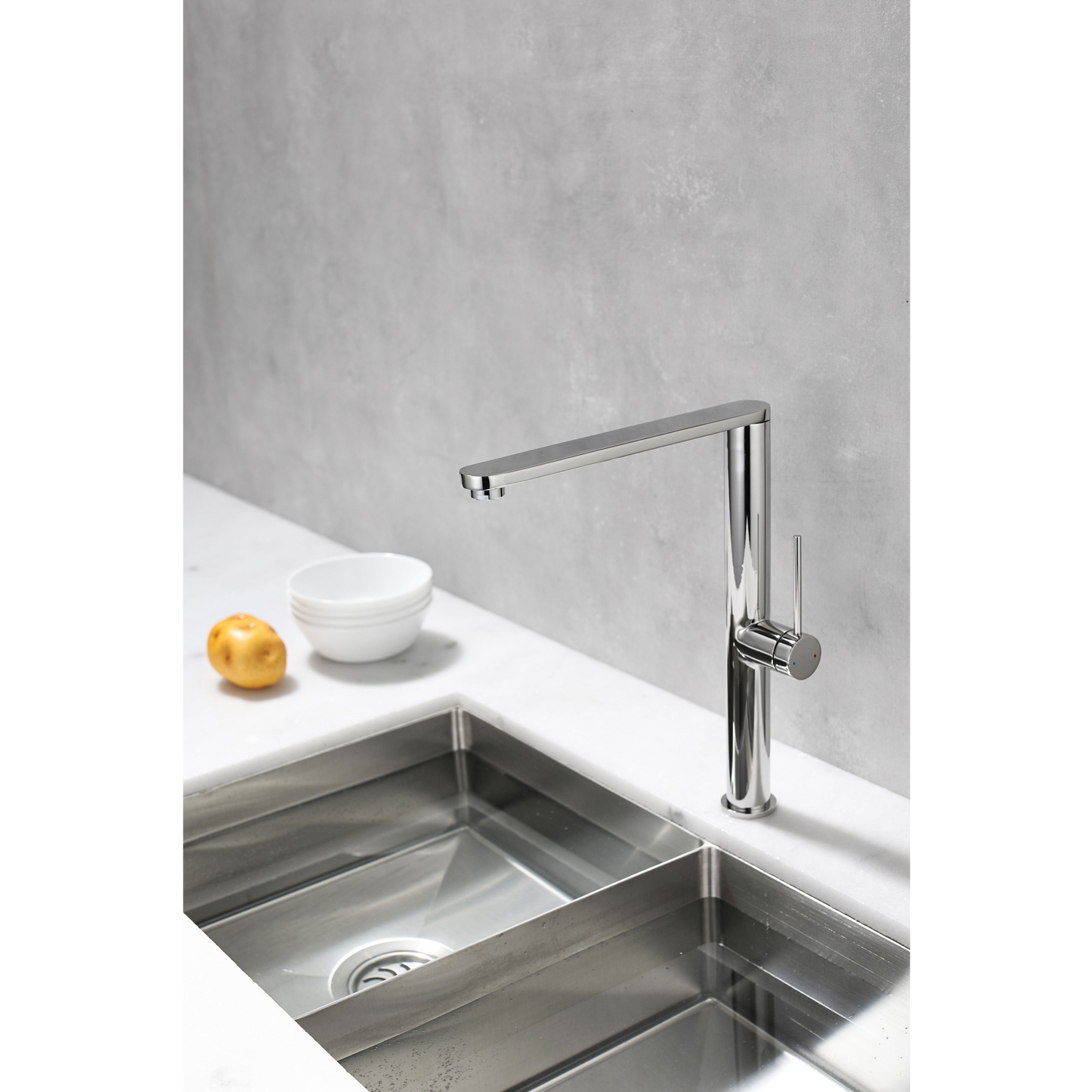 Kitchen faucet w/flat tap - Polished (chrome)