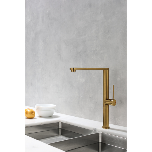 Kitchen faucet w/flat tap - Brushed gold