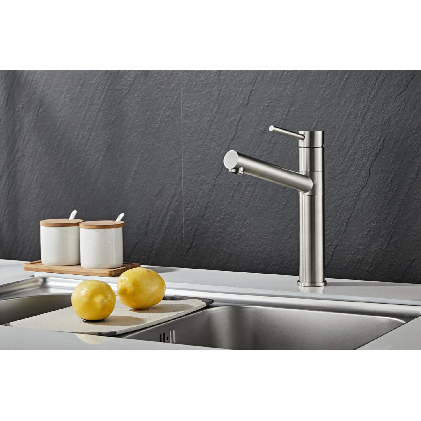 Kitchen faucet w/slanted tap - Brushed steel