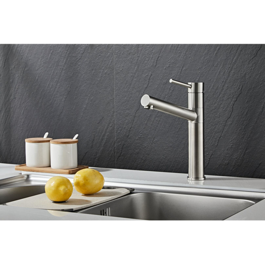 Kitchen faucet w/slanted tap - Brushed steel