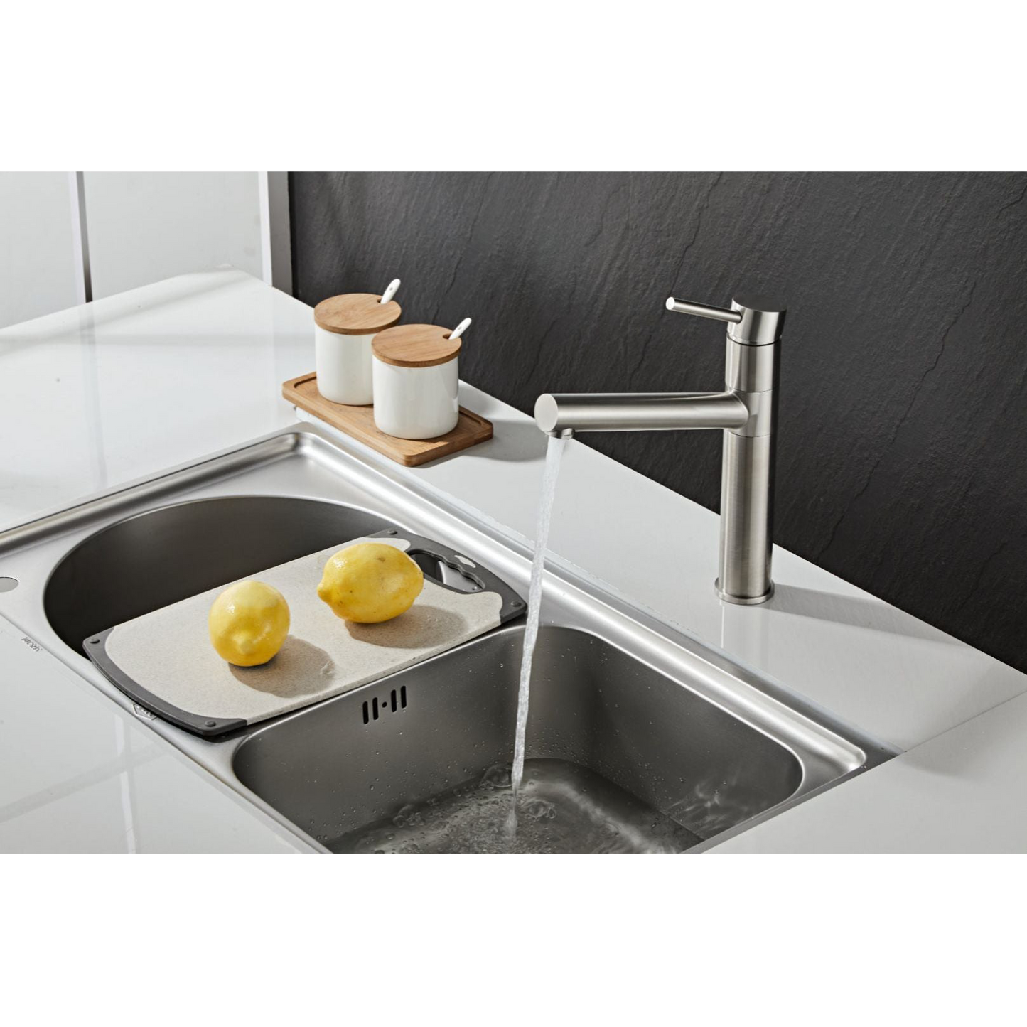 Kitchen faucet w/slanted tap - Brushed steel