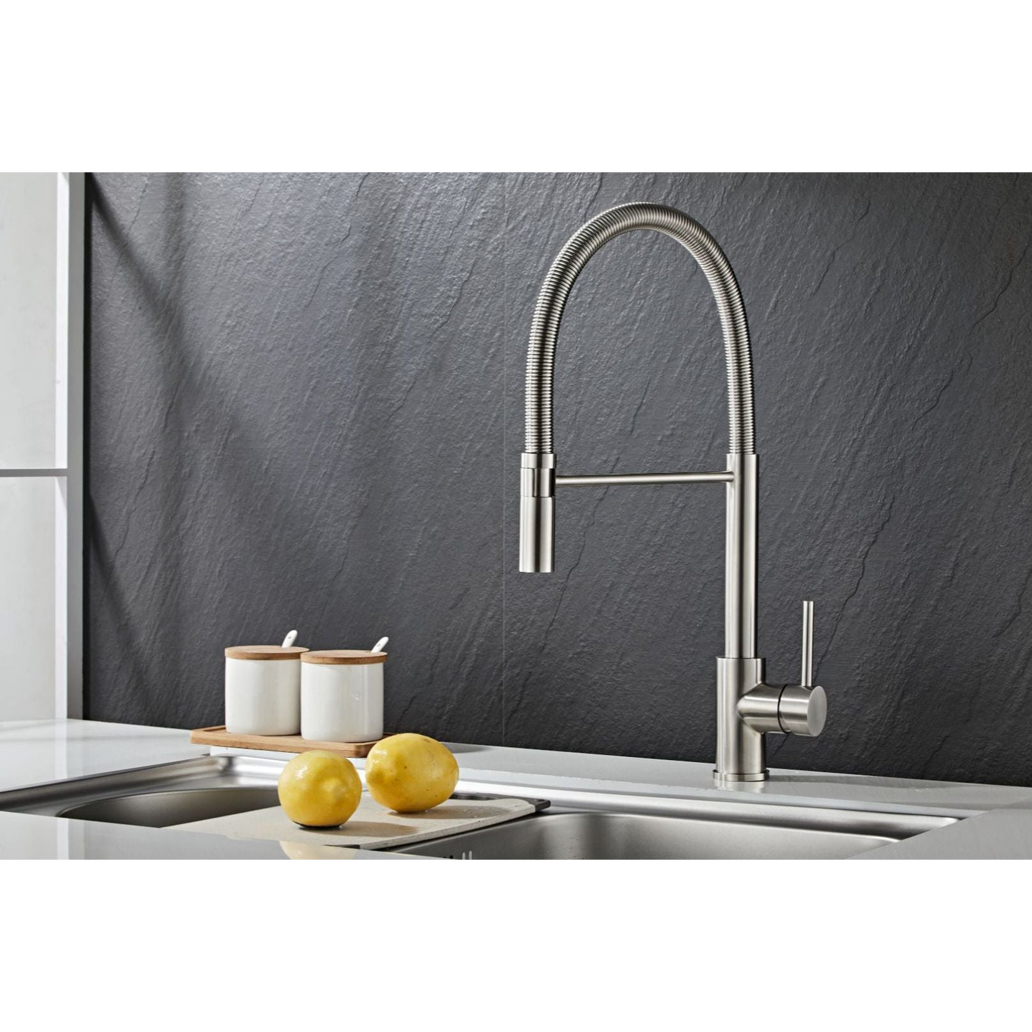 Kitchen faucet w/movable tap - Brushed steel