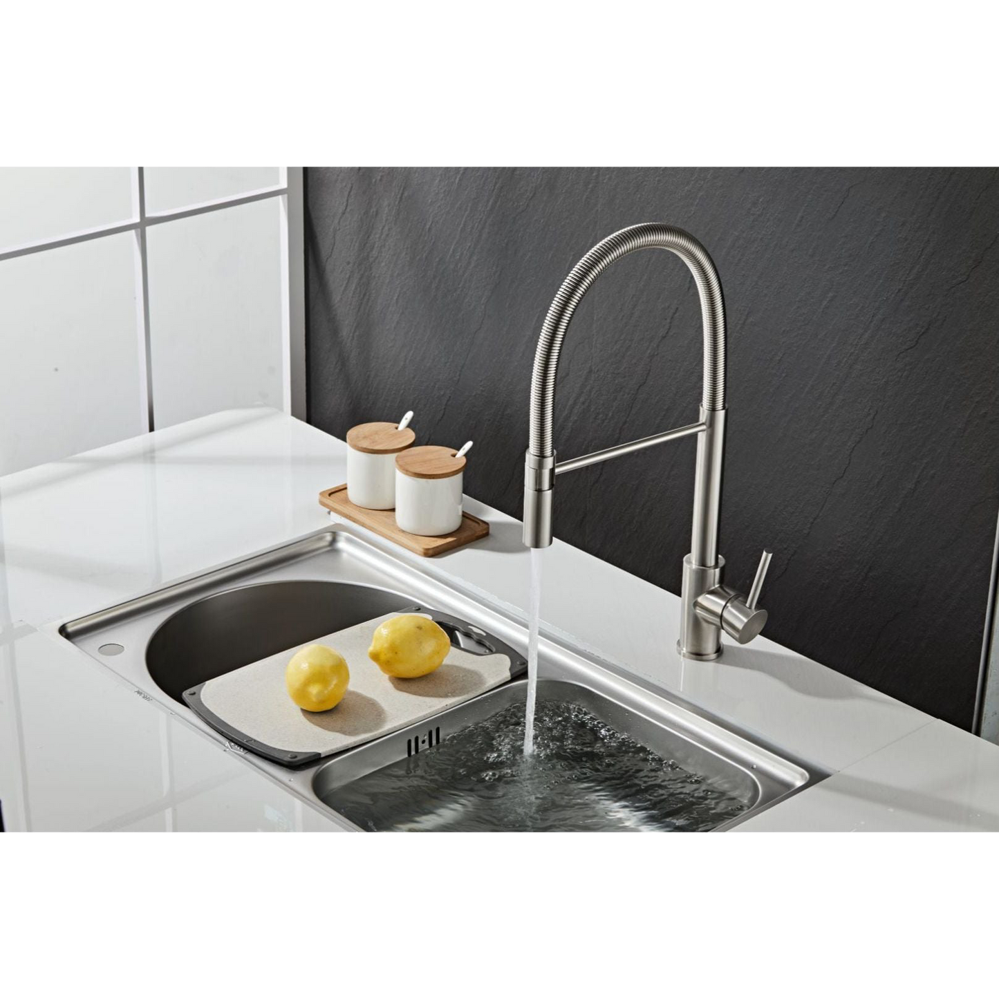 Kitchen faucet w/movable tap - Brushed steel