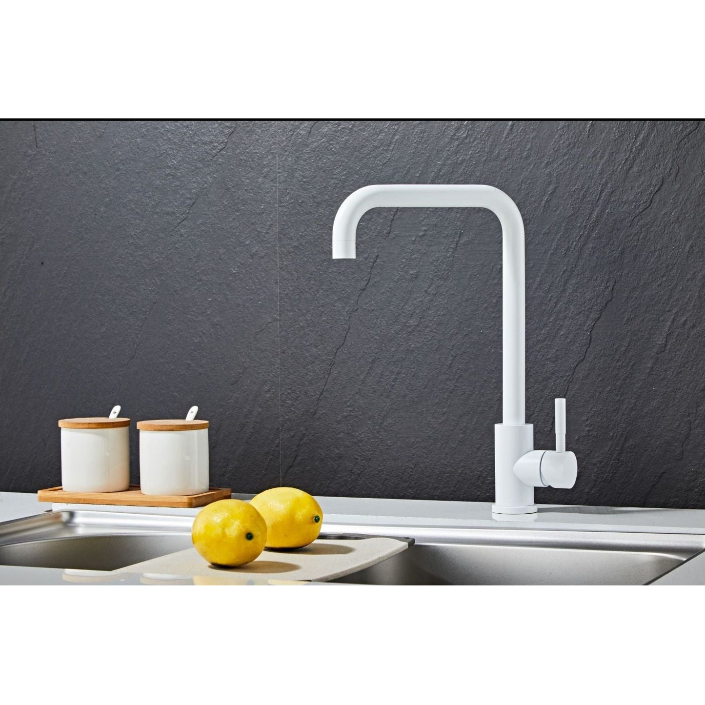 Kitchen faucet w/angled spout - Matt white