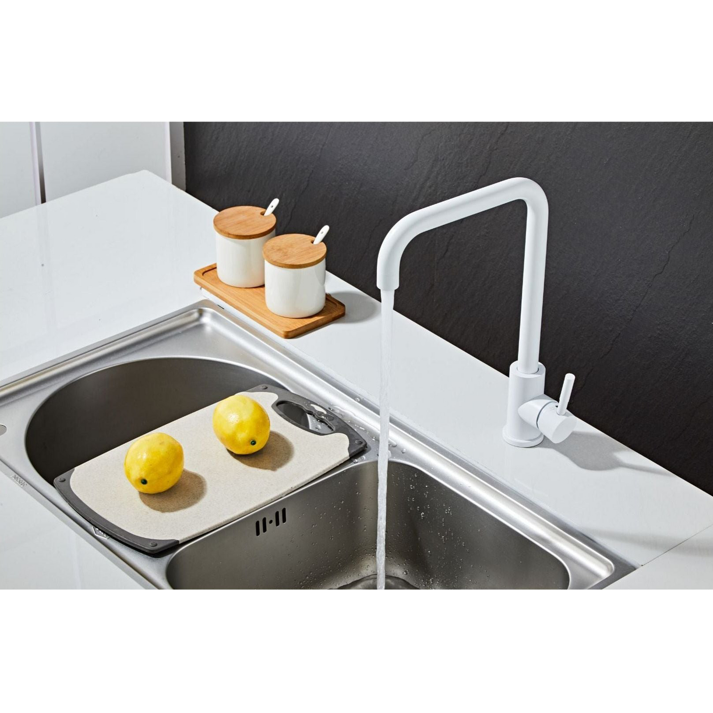 Kitchen faucet w/angled spout - Matt white