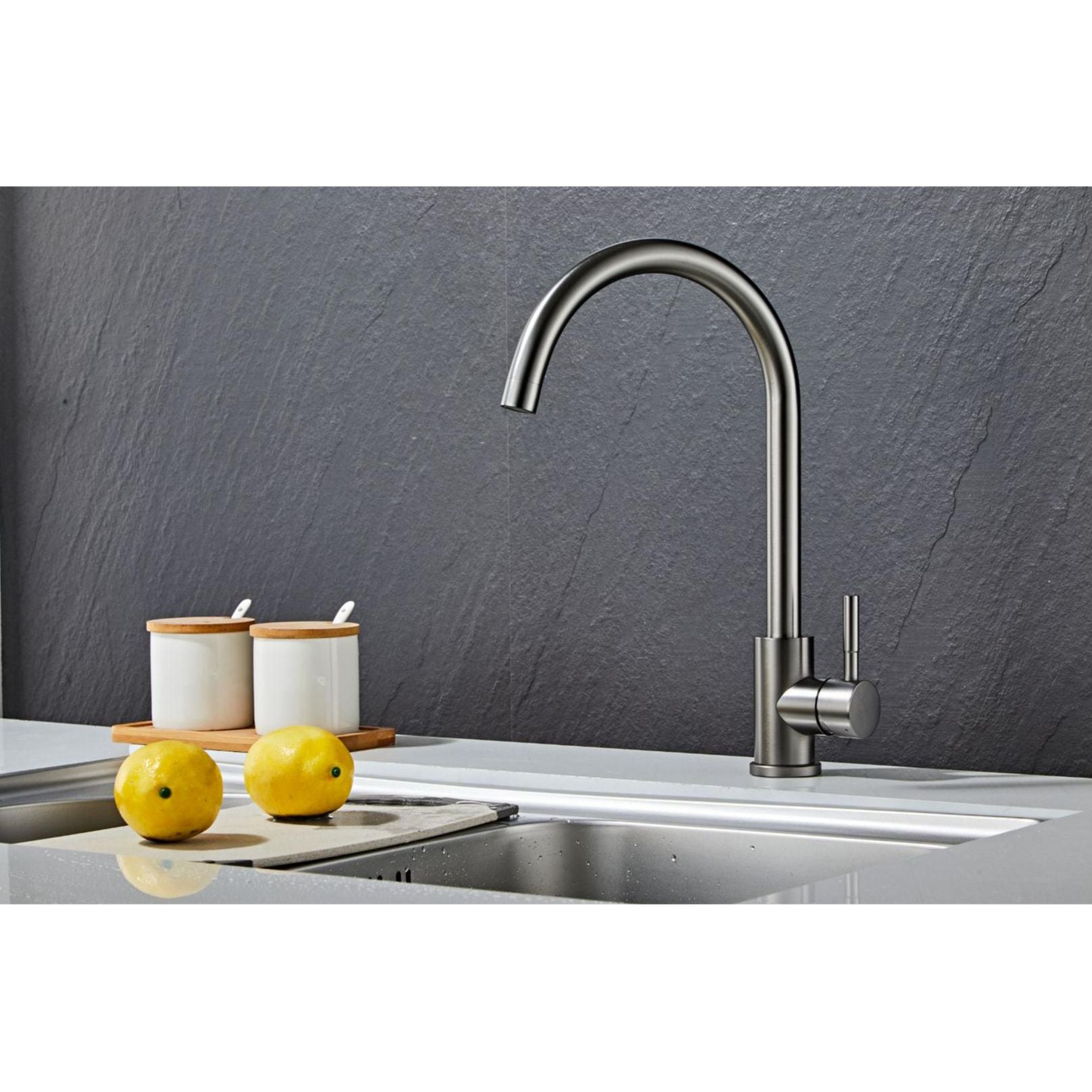 Kitchen faucet w/curved spigot - Gun metal