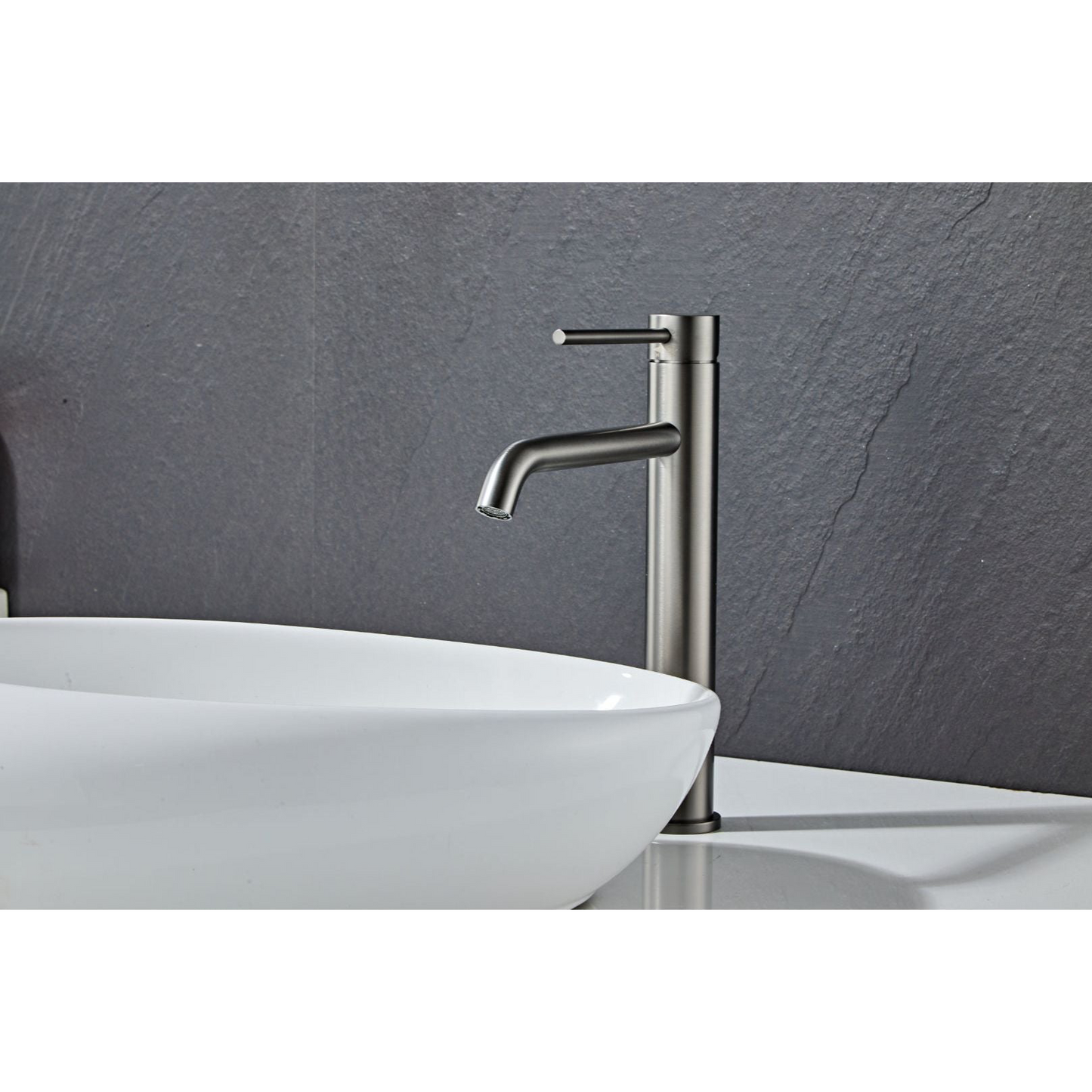 Washbasin fitting w/angled end spout - Tall - Slim - Gun metal