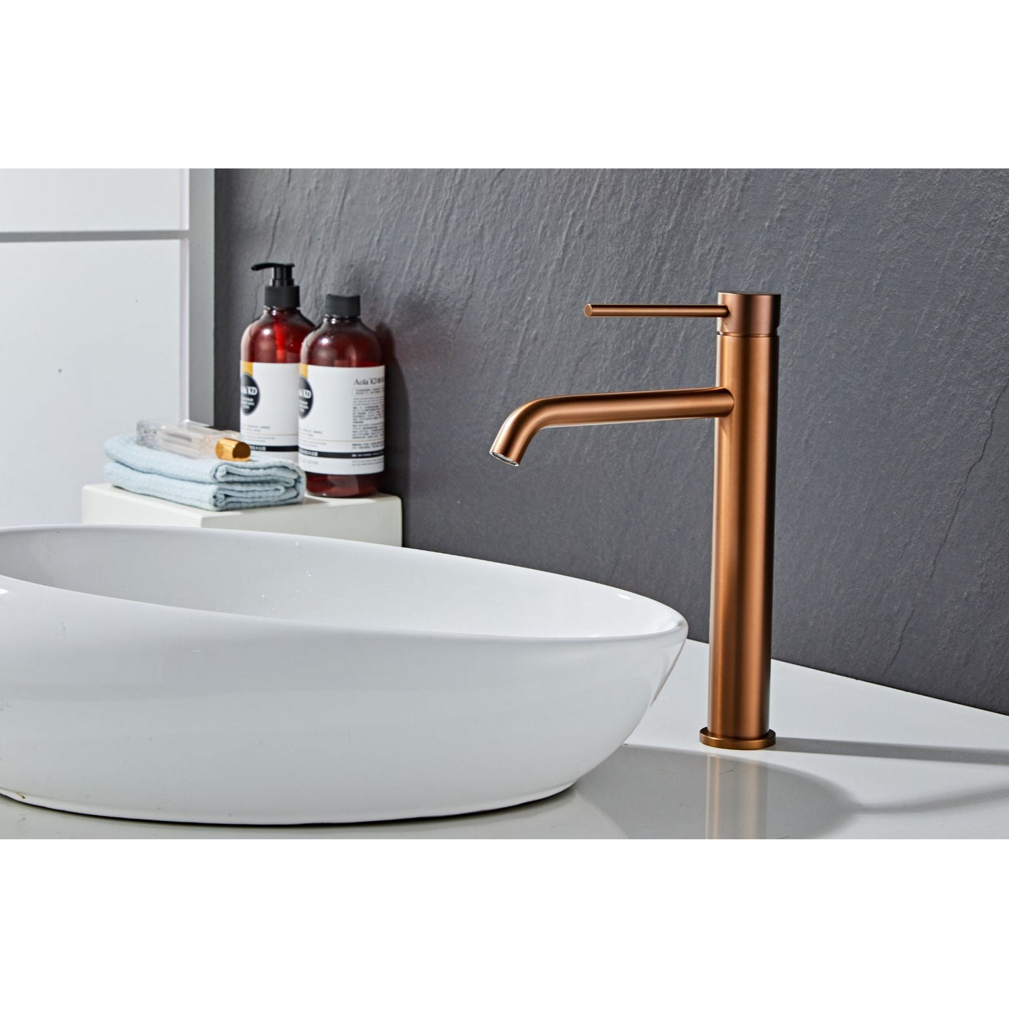 Washbasin fitting w/angled end spigot - Tall - Slim - Copper