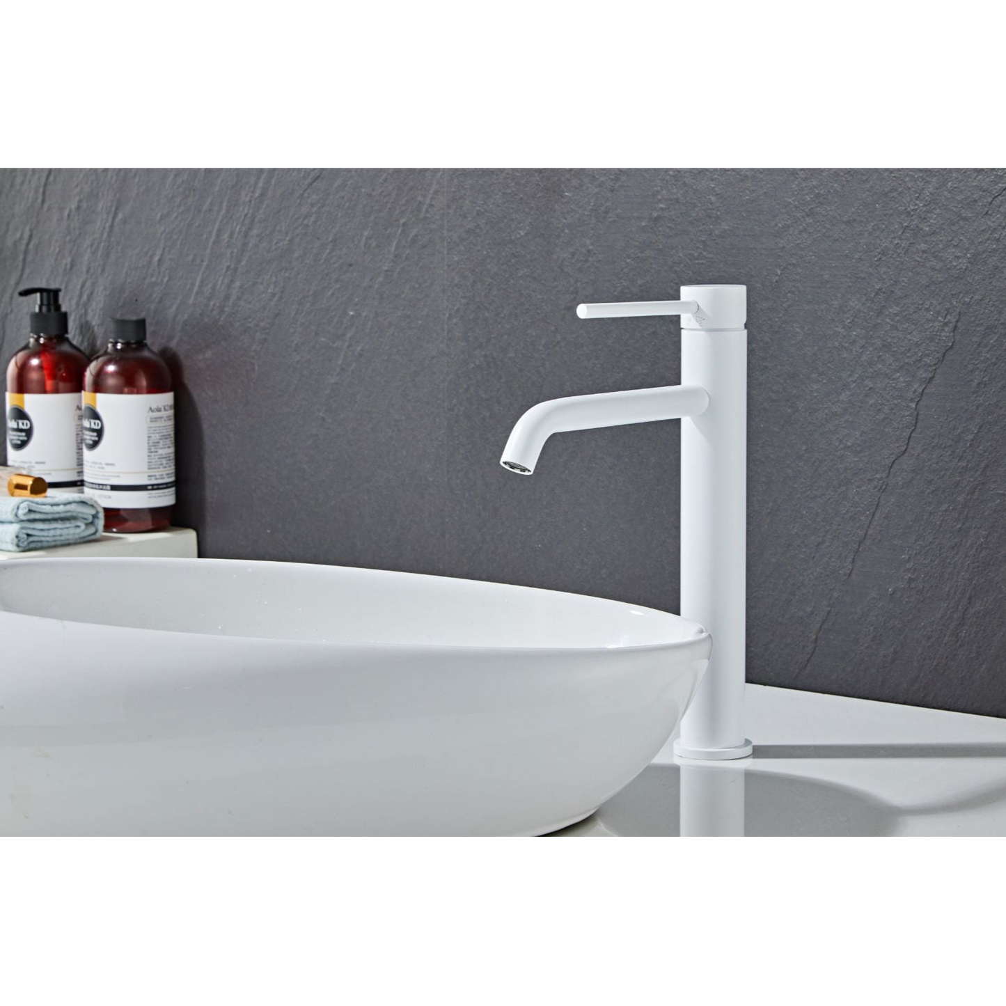 Washbasin fitting w/angled end spout - Tall - Slim - Matt white