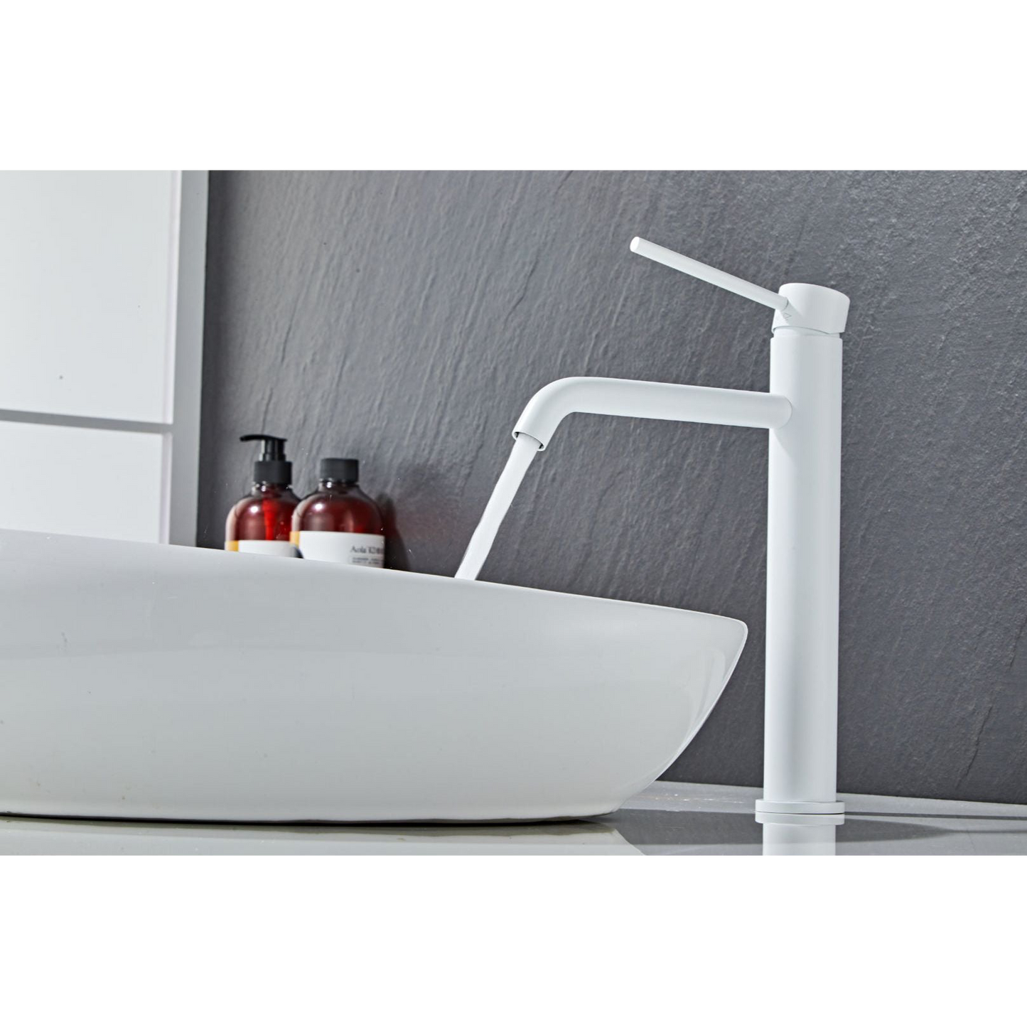 Washbasin fitting w/angled end spout - Tall - Slim - Matt white