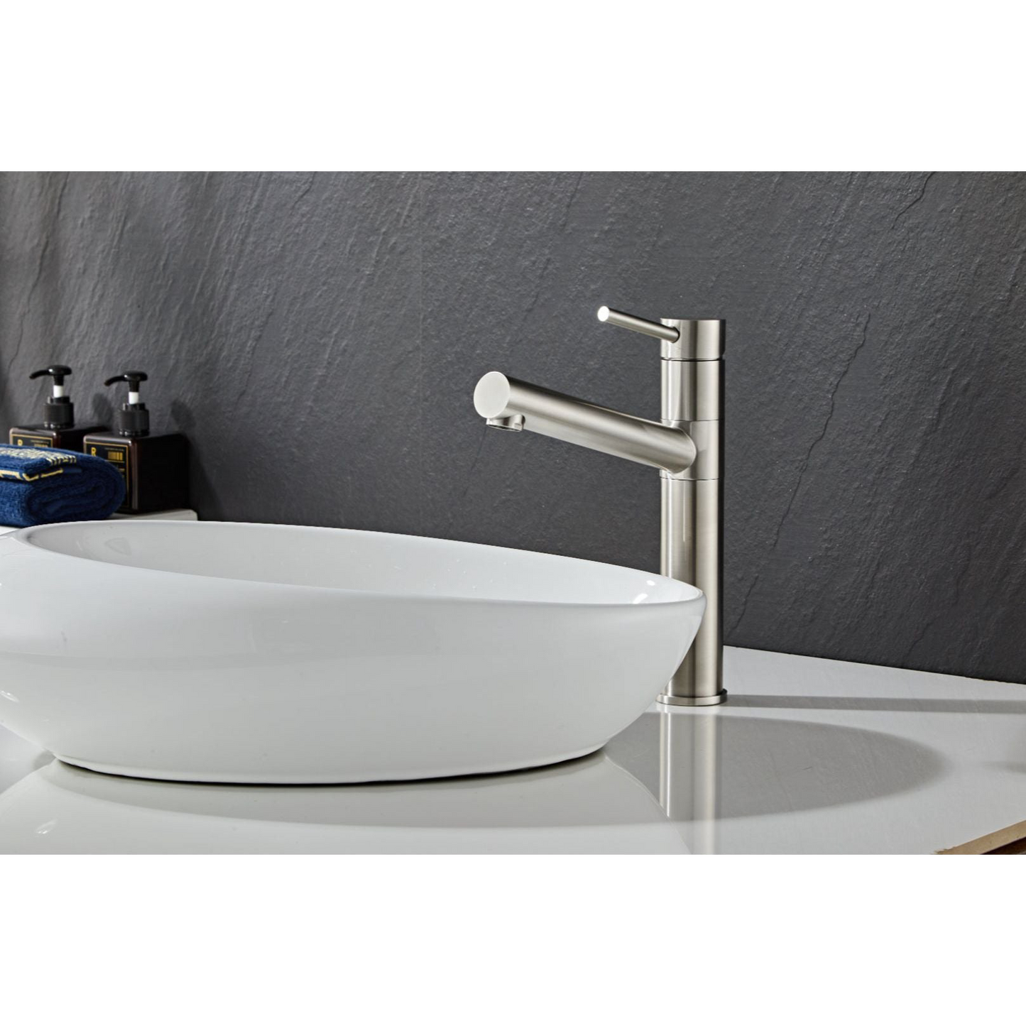 Washbasin fitting w/slanted end spigot - Brushed steel