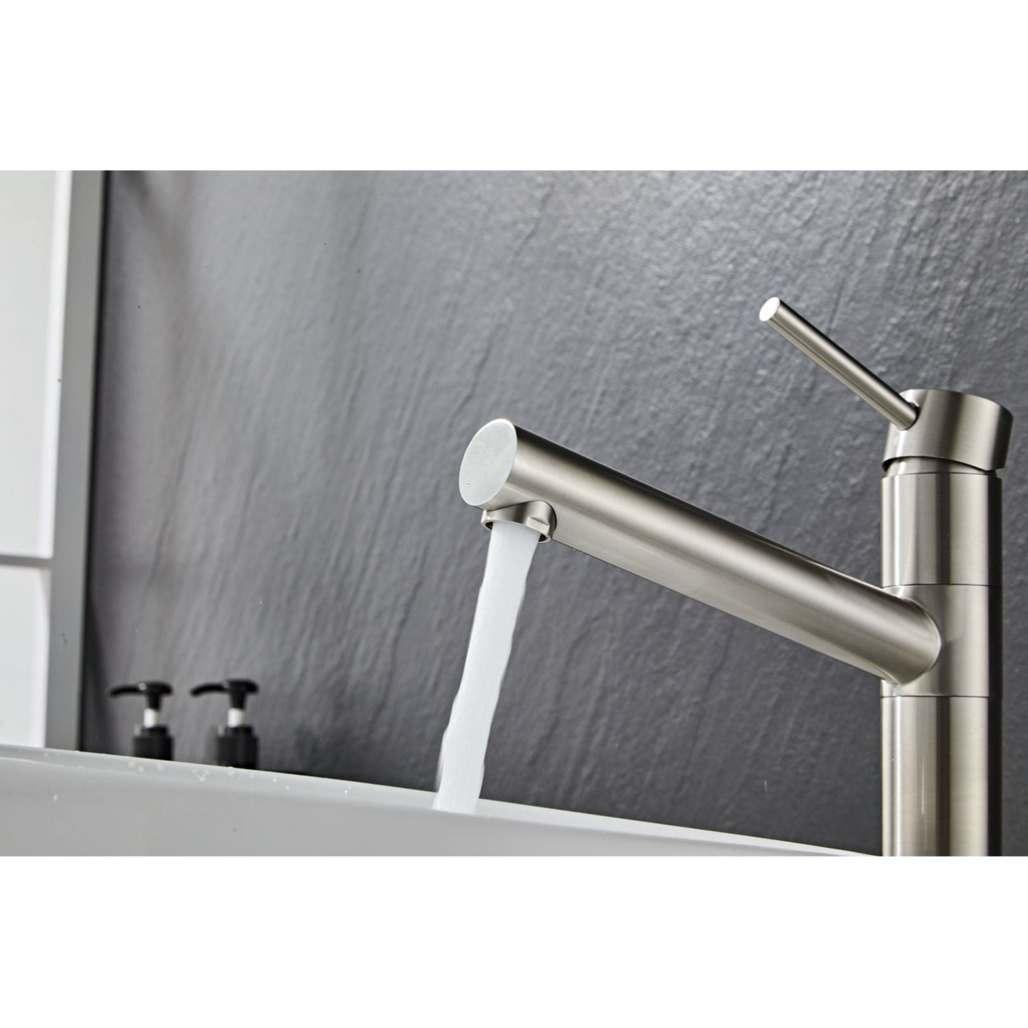 Washbasin fitting w/slanted end spigot - Brushed steel